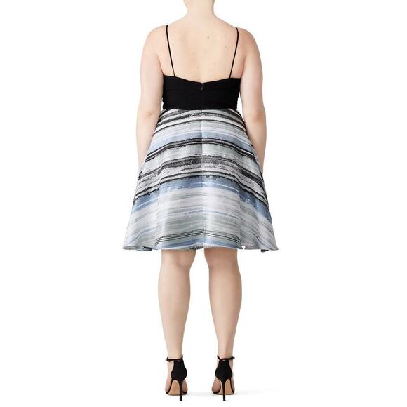 Badgley Mischka Neutral Stripe Dress Sleeveless Fit & Flare Knee Length Blue L - Picture 2 of 15